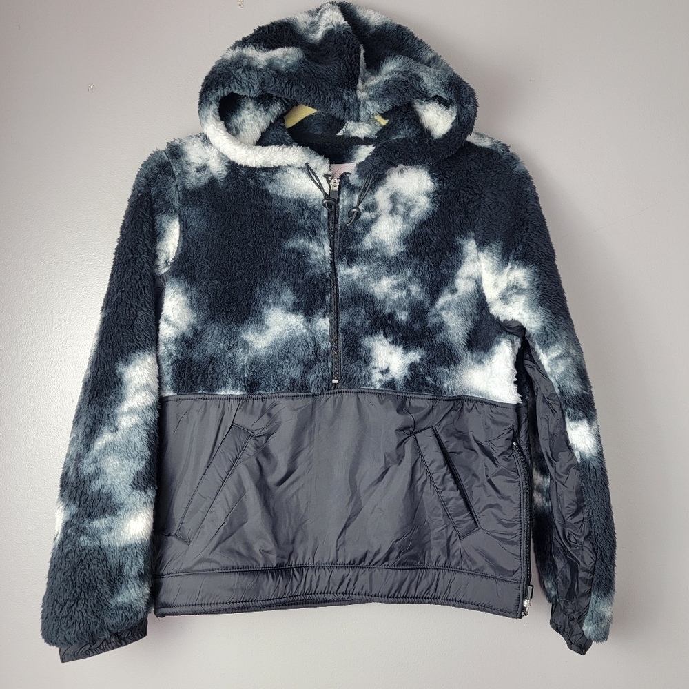 Outdoor Collection Women S Blue Tie Dye Faux Shearling Fleece Hoodie Sweatshirt